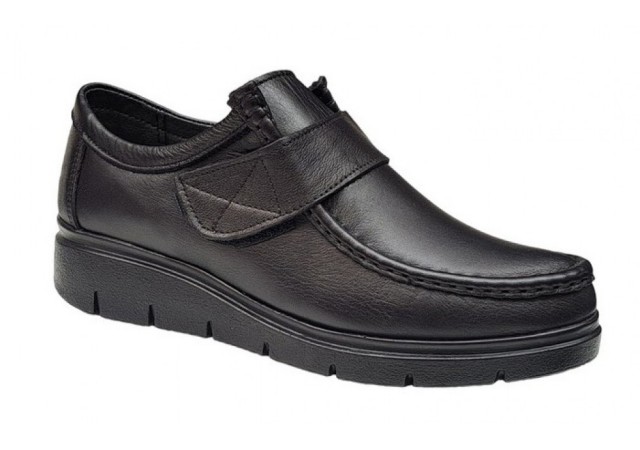 Pantofi damă negri din piele naturală cu scai și talpă confort GKR33N